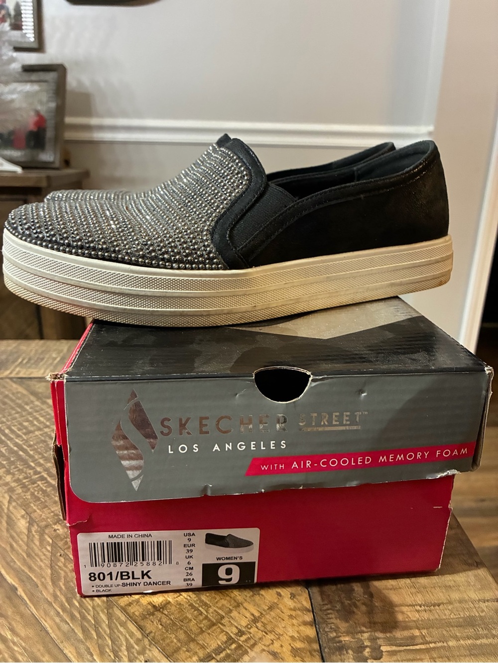 Skechers Rhinestone Black Slip-On Loafers with Sparkling Embellished Toe